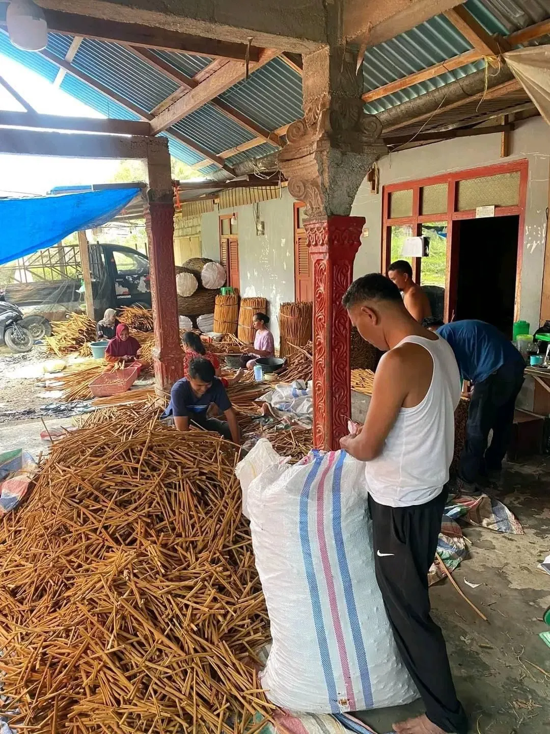 Our team sorting and packing cinnamon